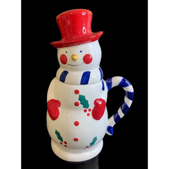 Temp-tations Presentable Ovenware Snowman Mug Lidded Hot Chocolate - Picture 1 of 8